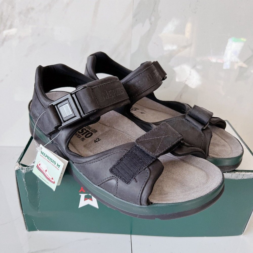 Mephisto Shark Men's Sandals Comfort Shoes Black Leather EU 42 US 8